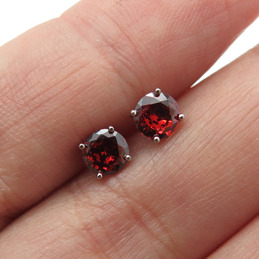 925 Sterling Silver Round-Cut Shaped Fire Red C Z Stud Earrings