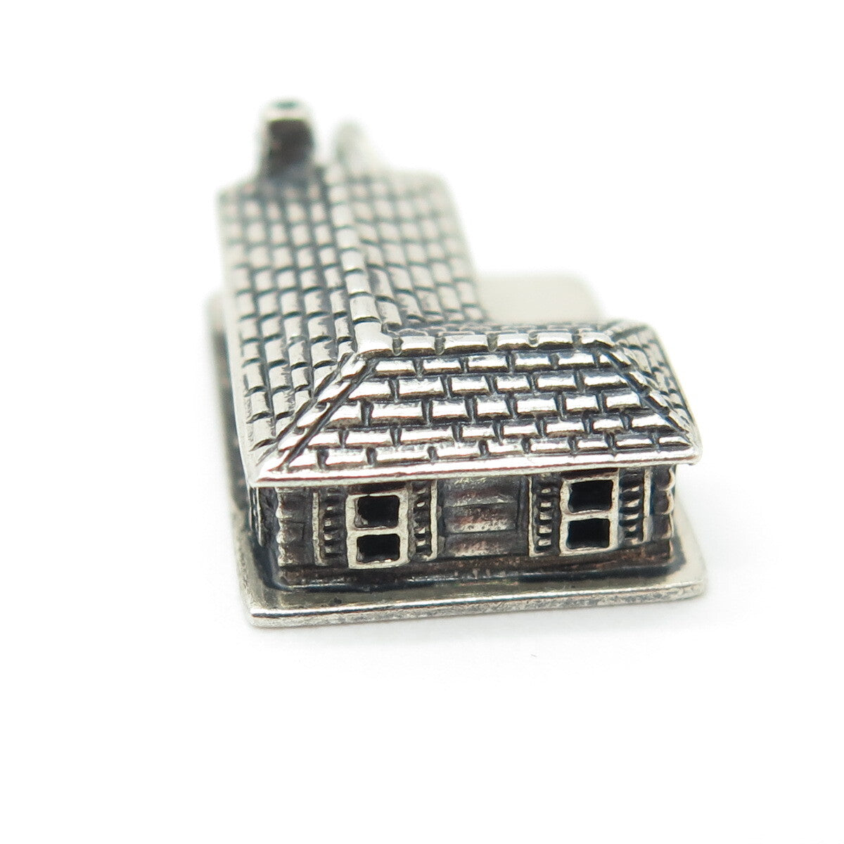 BEAU 925 Sterling Silver Antique Art Deco 3D Village House Pendant