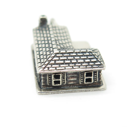 BEAU 925 Sterling Silver Antique Art Deco 3D Village House Pendant