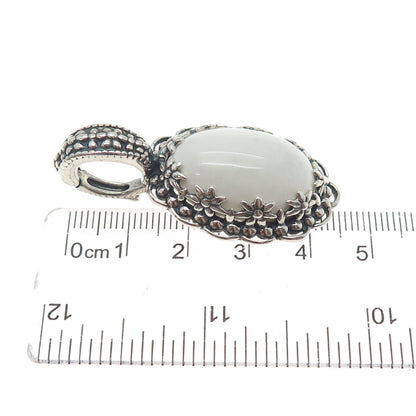 CAROLYN POLLACK Sterling Silver Vintage Real White Onyx Flower Oxidized Pendant