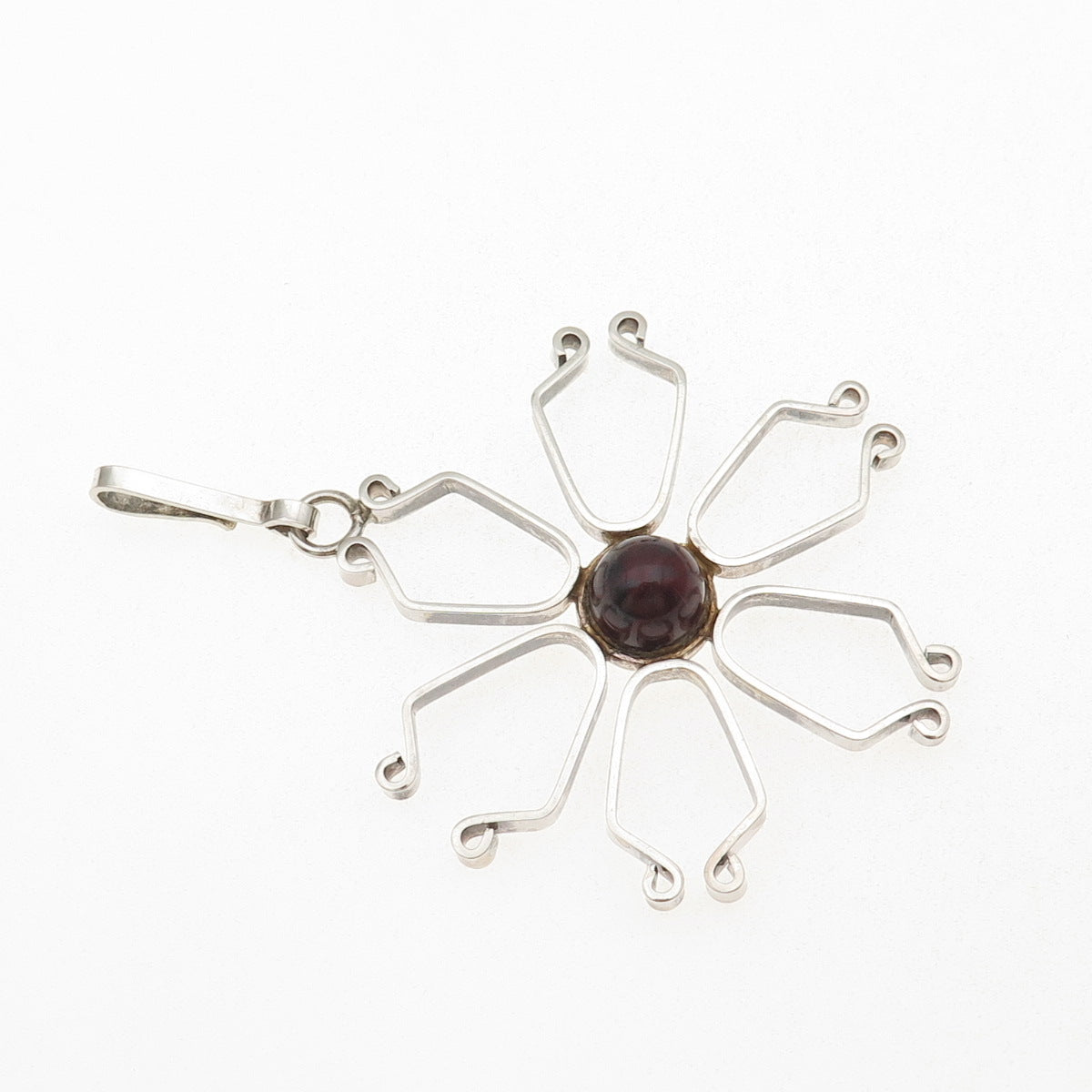 925 Sterling Silver Vintage Real Agate Modernist Floral Pendant