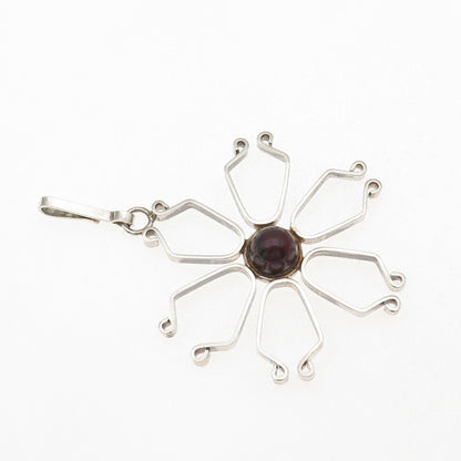 925 Sterling Silver Vintage Real Agate Modernist Floral Pendant