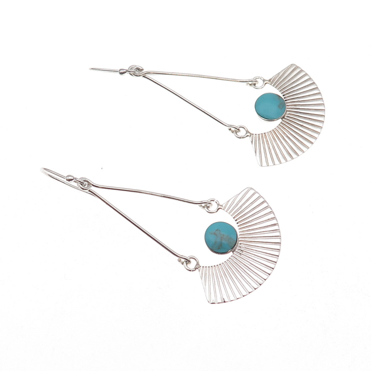 925 Sterling Silver Vintage Mexico Turquoise Modernist Dangle Earrings