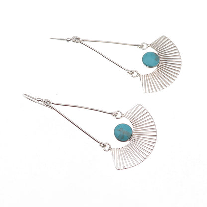 925 Sterling Silver Vintage Mexico Turquoise Modernist Dangle Earrings