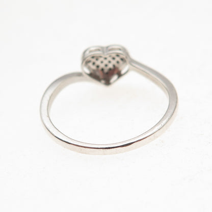 Charles Winston 925 Sterling Silver Real Round-Cut Diamond Heart Ring Size 7