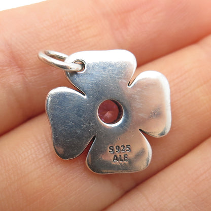 PANDORA 925 Sterling Silver Round-Cut Pink C Z Flower Charm Pendant