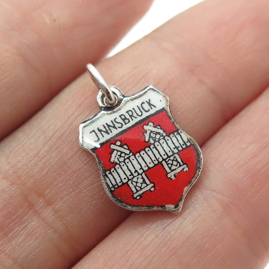 800 Silver Vintage Enamel Innsbruck Austria Coat of Arms Minimalist Pendant