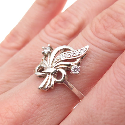 925 Sterling Silver Round-Cut C Z Floral Ring Size 6.5
