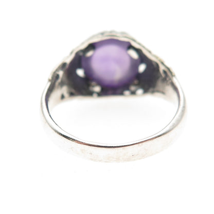 925 Sterling Silver Vintage Real Amethyst Butterfly Oxidized Ring Size 6.5