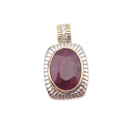 Chapal Zenray 925 Sterling Silver 2-Tone Vintage Real Ruby & C Z Charm Pendant