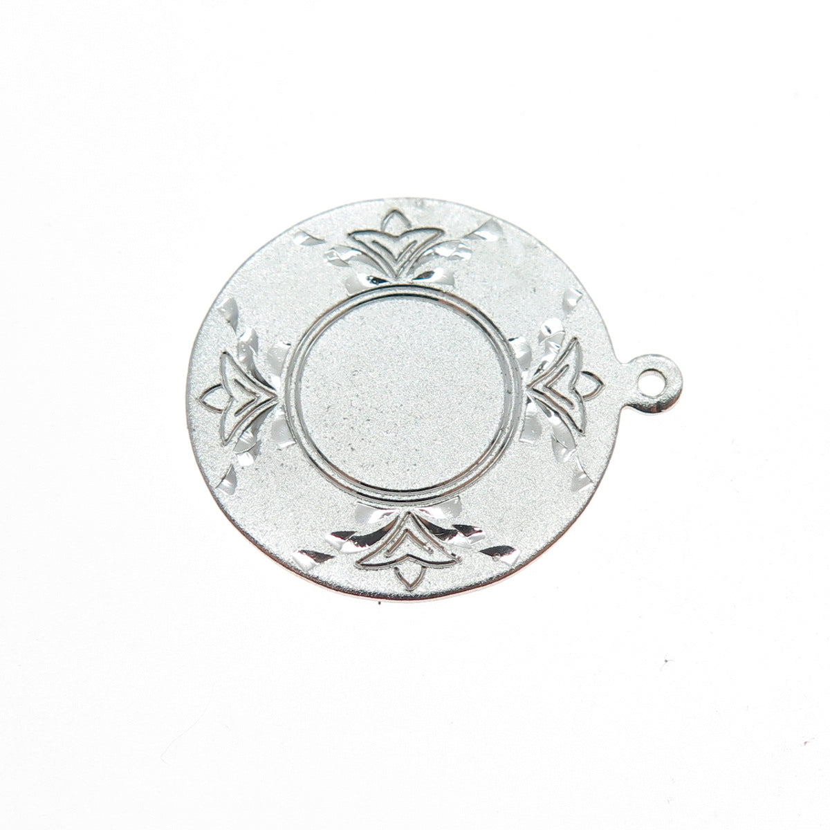 925 Sterling Silver Vintage Engraved Floral Round Tag Charm Pendant