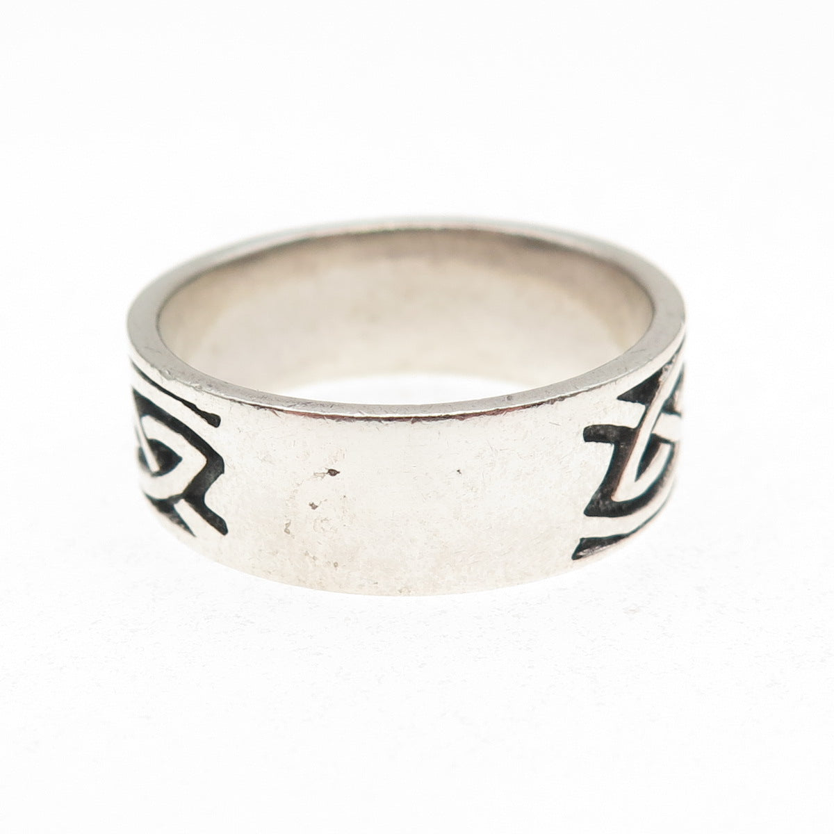 925 Sterling Silver Vintage Celtic Knot Oxidized Band Ring Size 12.25