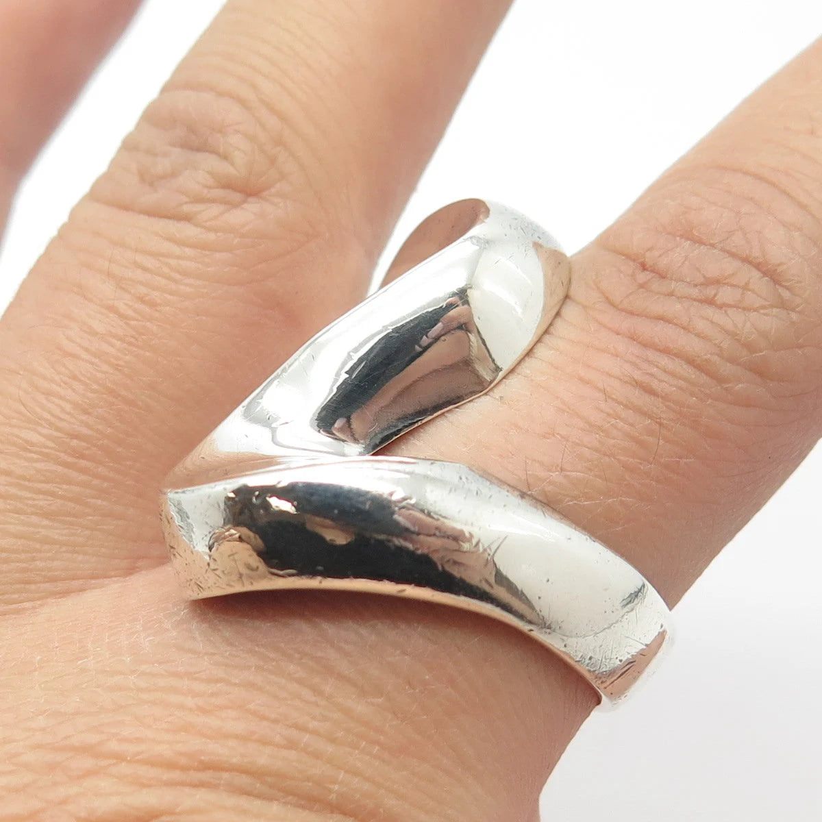 925 Sterling Silver Vintage Mexico Zig-Zag Ring Size 9.75