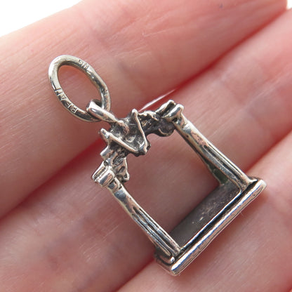 925 Sterling Silver Vintage Liberty Bell Arch Oxidized Minimalist Charm Pendant