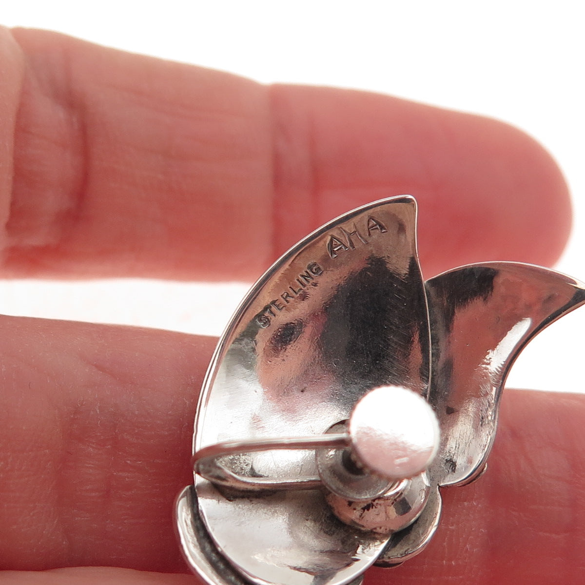 Astri Holthe Sterling Silver Vintage Norway Modernist Floral Screw Back Earrings