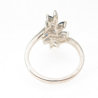 925 Sterling Silver Real Iolite Floral Adjustable Bypass Ring Size 9