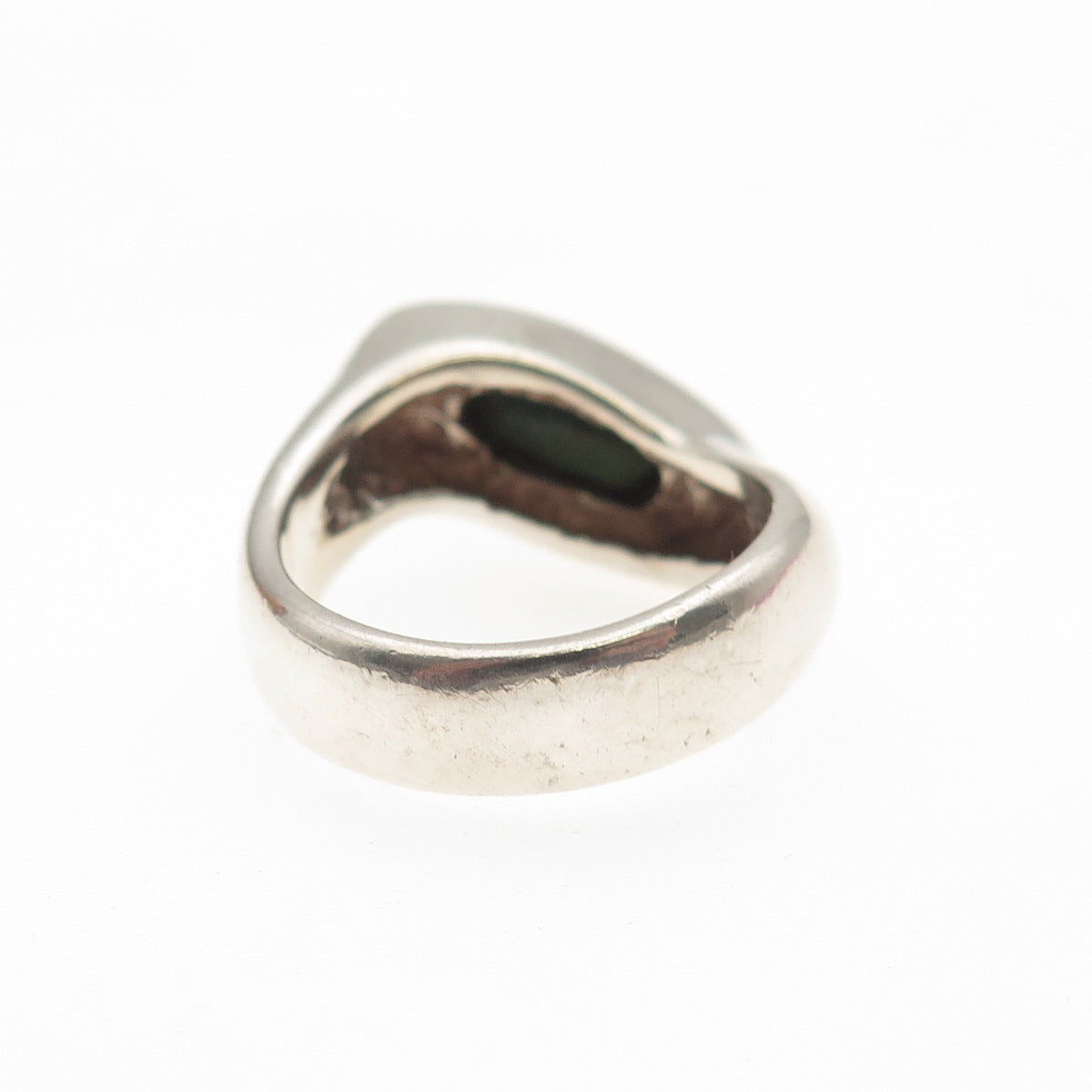 925 Sterling Silver Vintage Real Malachite Modernist Wavy Ring Size 6