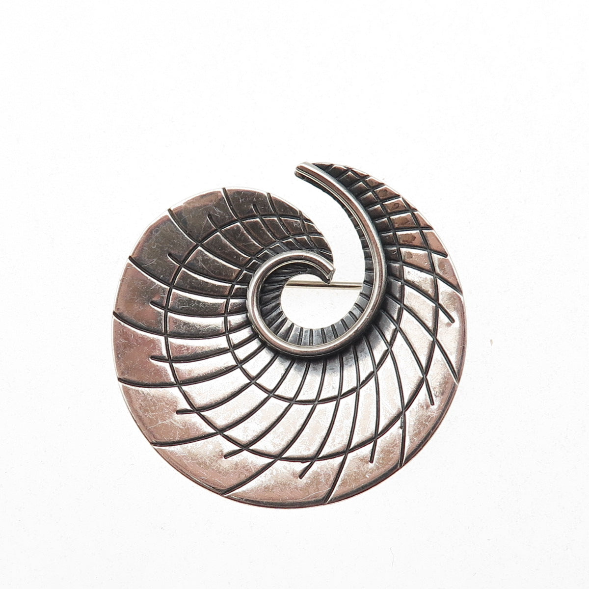 BEAU 925 Sterling Silver Vintage Modernist Spiral Oxidized Pin Brooch