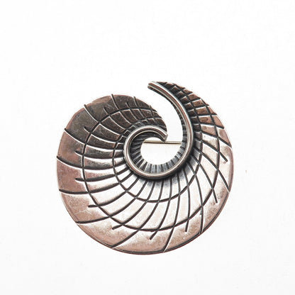 BEAU 925 Sterling Silver Vintage Modernist Spiral Oxidized Pin Brooch