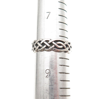 Peter Stone Sterling Silver Vintage Celtic Woven Oxidized Band Ring Size 8.25