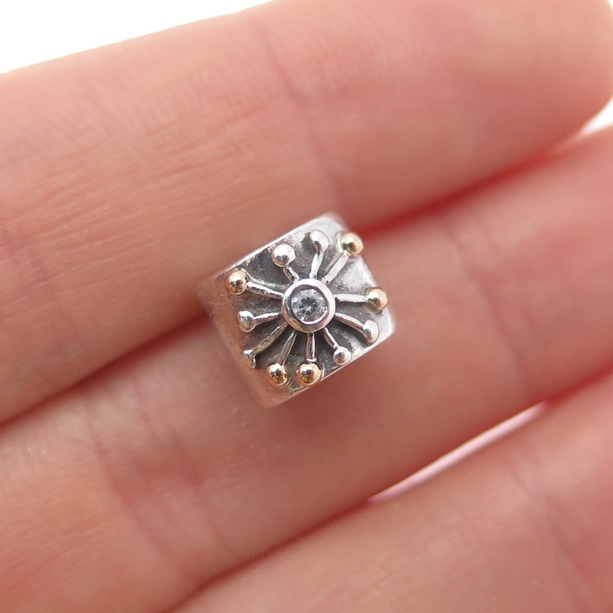 PANDORA 925 Sterling Silver & Gold Round-Cut C Z Desert Star Slide Bead Charm