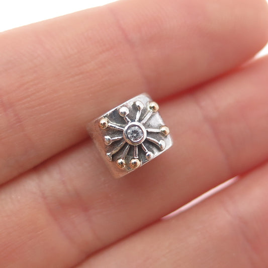 PANDORA 925 Sterling Silver & Gold Round-Cut C Z Desert Star Slide Bead Charm