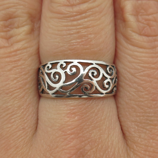 CHAPAL ZENRAY 925 Sterling Silver Vintage Ornate Swirl Ring Size 8