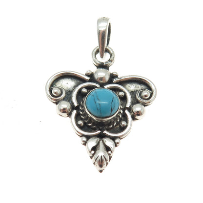 925 Sterling Silver Vintage Real Turquoise Gem Butterfly Boho / Ethnic Pendant