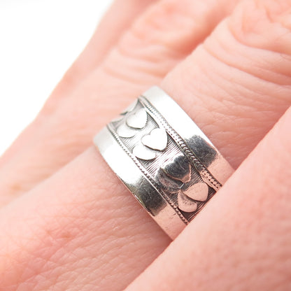 J.D. SCHLANG CO. 925 Sterling Silver Vintage Couple Heart Band Ring Size 7.25