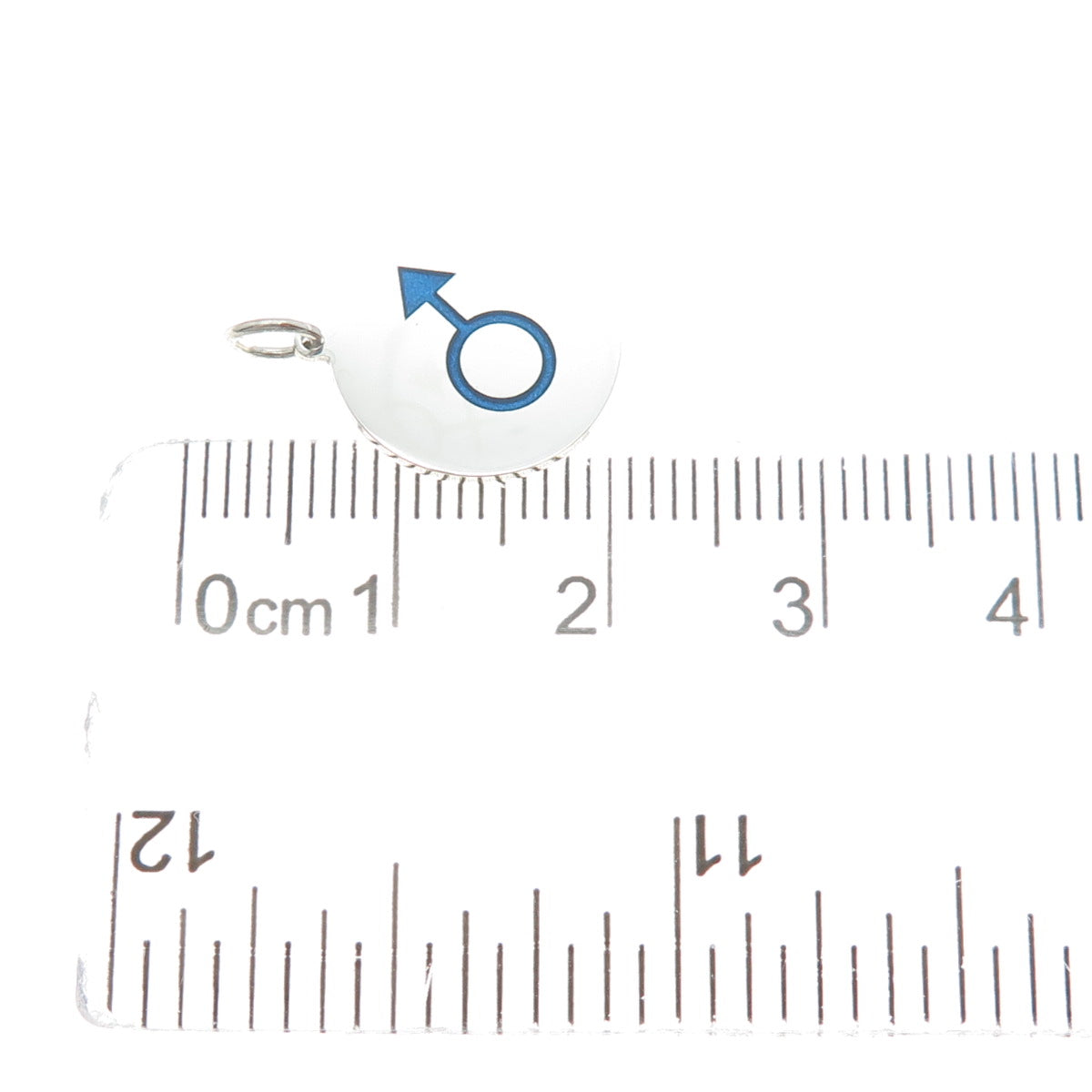 925 Sterling Silver Blue Enamel Male Symbol Round Tag Minimalist Charm Pendant