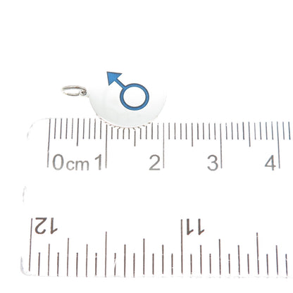 925 Sterling Silver Blue Enamel Male Symbol Round Tag Minimalist Charm Pendant