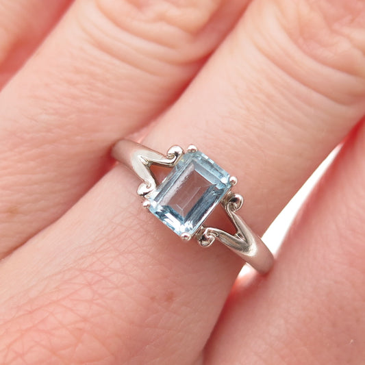 Ross Simons 925 Sterling Silver Vintage Real Emerald-Cut Blue Topaz Ring Size 8