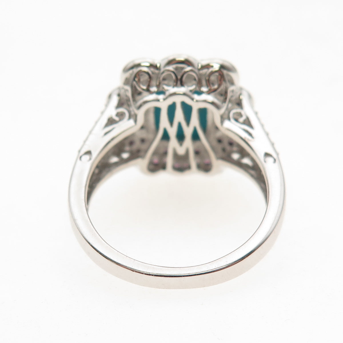 925 Sterling Silver Real Turquoise Amethyst & White Topaz Ring Size 8.25