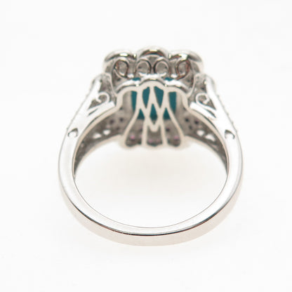 925 Sterling Silver Real Turquoise Amethyst & White Topaz Ring Size 8.25