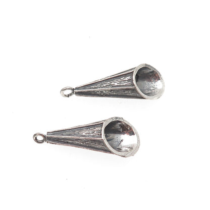 925 Sterling Silver Vintage Modernist Cone Oxidized Jacket Earrings