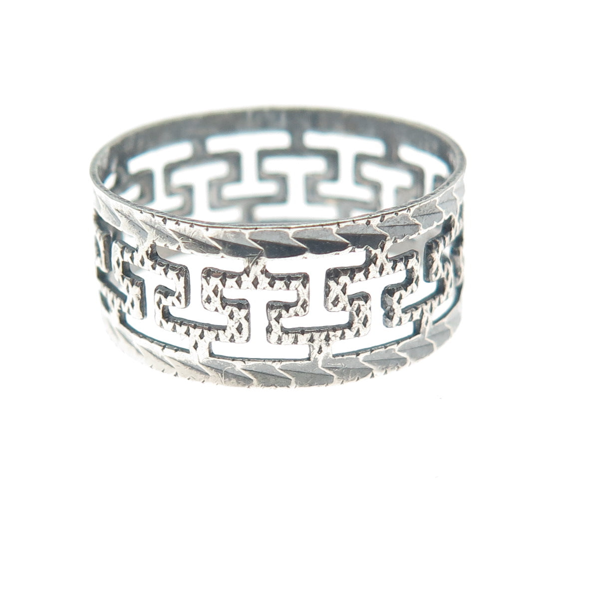 ELIO 925 Sterling Silver Vintage Greek Maze Oxidized Band Ring Size 7.75