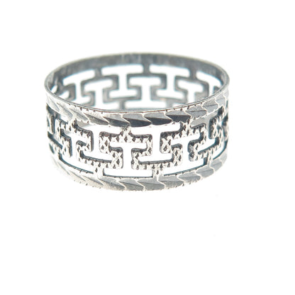 ELIO 925 Sterling Silver Vintage Greek Maze Oxidized Band Ring Size 7.75
