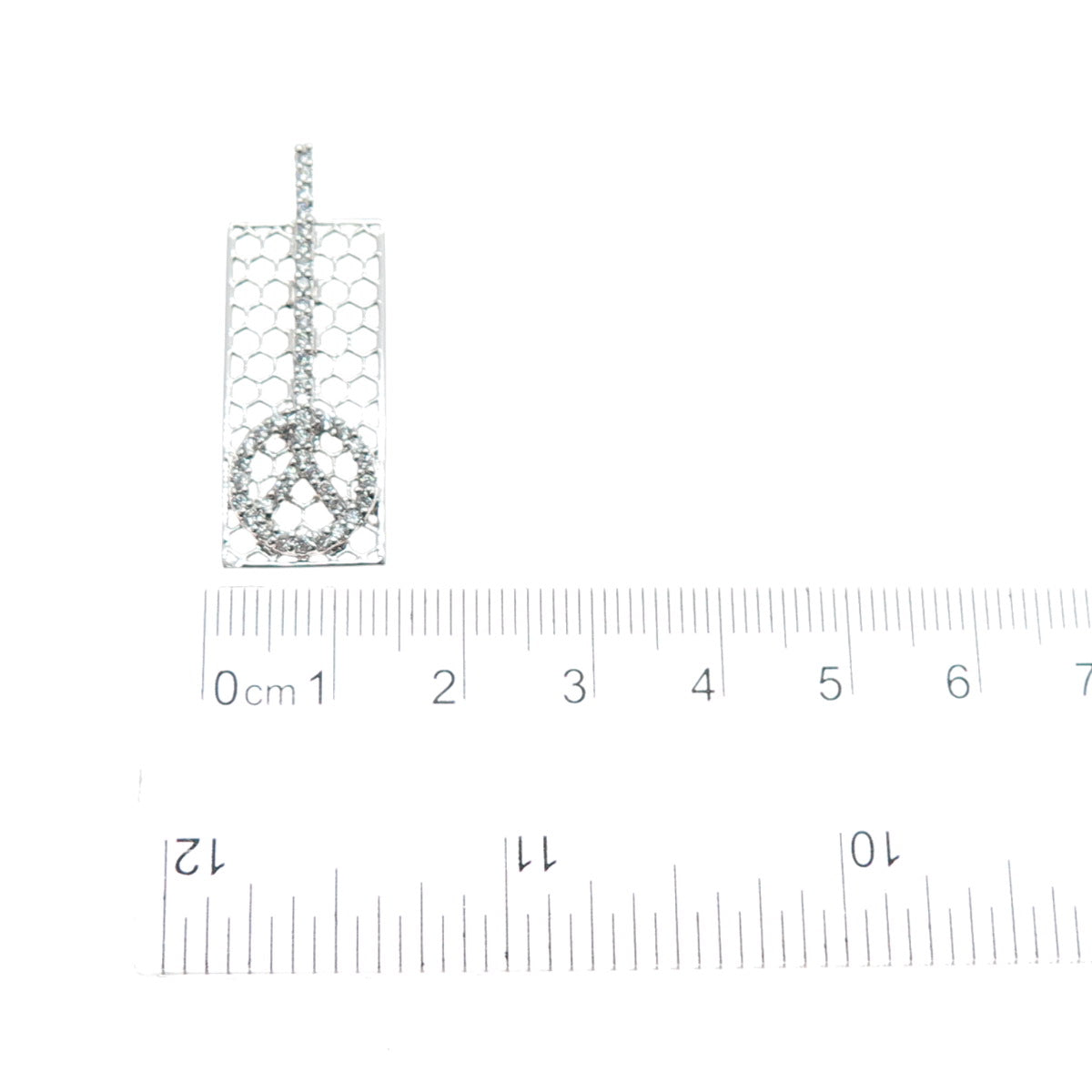 925 Sterling Silver Round-Cut C Z Peace Symbol Tag Charm Pendant