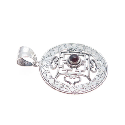 925 Sterling Silver Vintage Real Tourmaline Ornate Charm Pendant