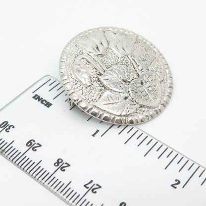 800 Silver Vintage Floral Leaf Pin Brooch