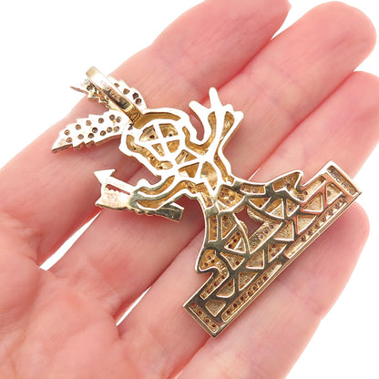 925 Sterling Silver Gold Plated Round-Cut C Z Broken Arrow Culture Slide Pendant