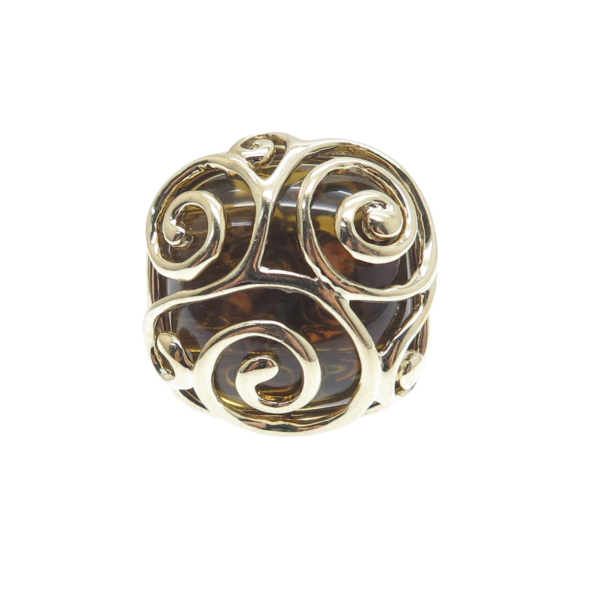 925 Sterling Silver Gold Plated Real Citrine Celtic Swirl Dome Ring Size 5.25
