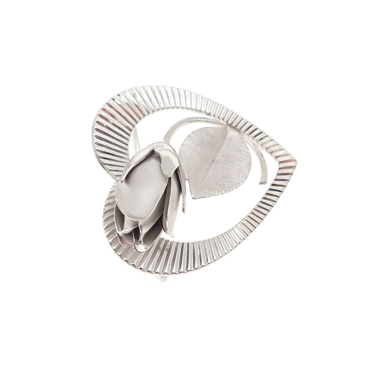 Harry S Bick 925 Sterling Silver Vintage Tulip Flower Heart Pin Brooch