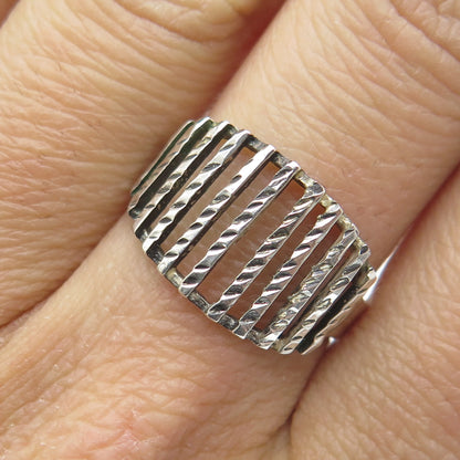 925 Sterling Silver Vintage Diamond-Cut Ribbed Ring Size 7.75
