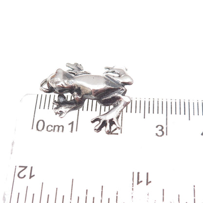 925 Sterling Silver Vintage Frog Good Luck Oxidized Charm Pendant