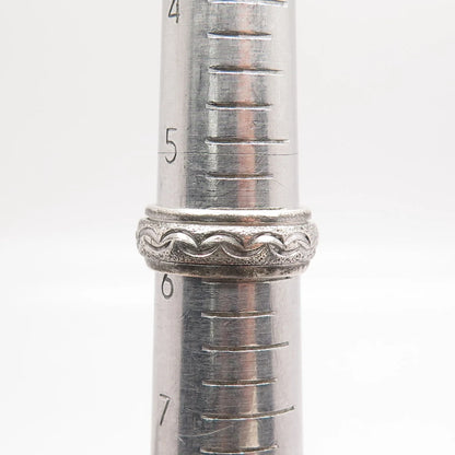 925 Sterling Silver Vintage Tribal Pattern Rotating Band Ring 6
