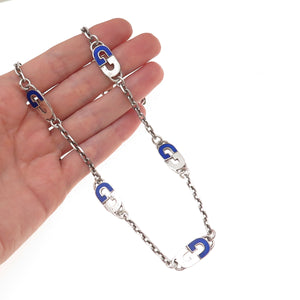 Gucci 925 Sterling Silver Vintage Italy Enamel Interlocking G Chain Necklace 32"