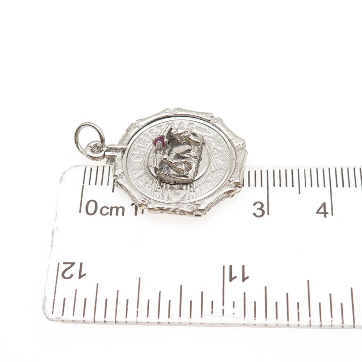 925 Sterling Silver Vintage Rhinestone Merry Christmas Nativity Charm Pendant