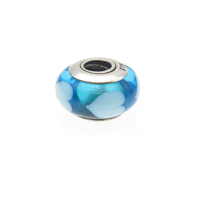 Pandora 925 Sterling Silver Blue Murano Glass Heart Slide Bead Charm