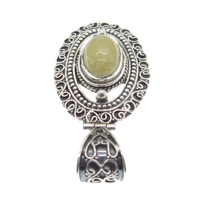 925 Sterling Silver Vintage Real Rutilated Quartz Boho Ornate Pendant